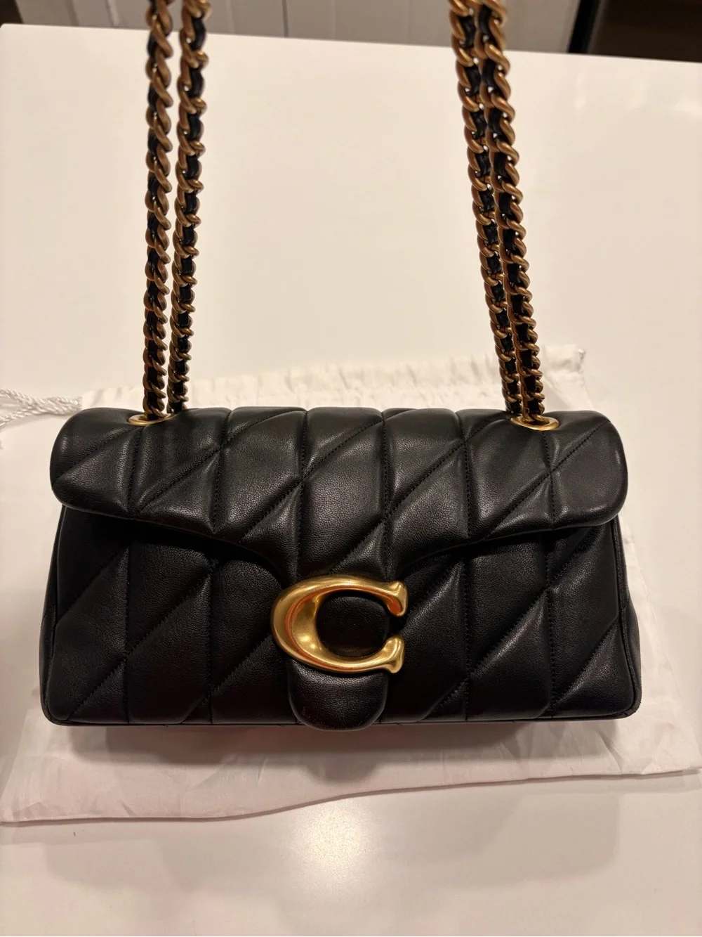 Coach Black Quilted Tabby 26 Leather Shoulder Bag with Gold Chain